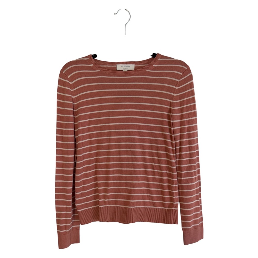 Banana Republic Sweater Salmon Pink XS Striped Long Sleeve Crew Neck Pullover